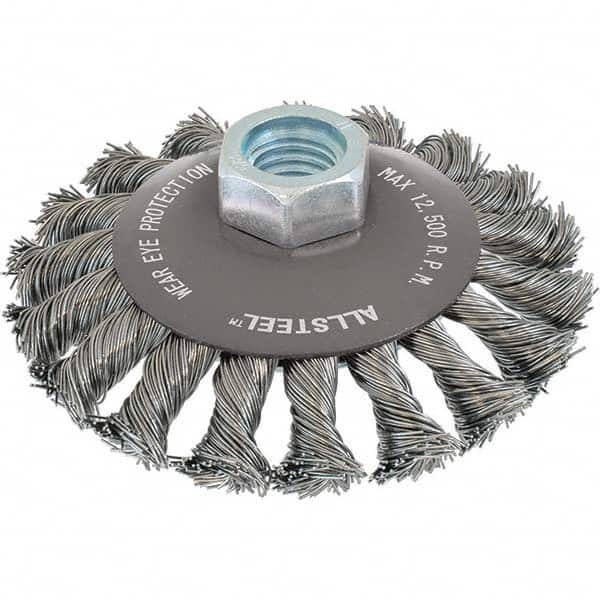 WALTER Surface Technologies - 4" OD, 5/8-11 Arbor Hole, Knotted Steel Wheel Brush - Exact Industrial Supply