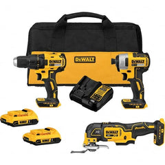 DeWALT - Cordless Tool Combination Kits Voltage: 20 Tools: Brushless 1/2" Cordless Drill/Driver; Brushless 1/4" Cordless Impact Driver; Brushless 3-Speed Cordless Oscillating Multi-Tool - Exact Industrial Supply