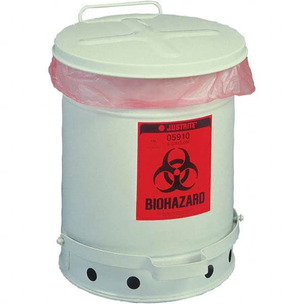 Justrite - Biohazardous & Step-Open Trash Cans Label: Bio-Hazard Capacity (Gal.): 6 - Exact Industrial Supply