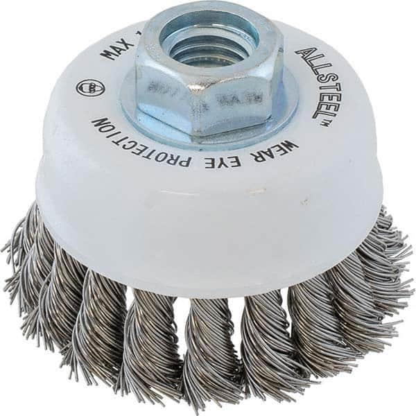 WALTER Surface Technologies - 3" Diam 5/8-11 Threaded Arbor Stainless Steel Fill Cup Brush - Exact Industrial Supply