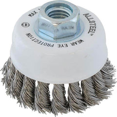 WALTER Surface Technologies - 3" Diam 5/8-11 Threaded Arbor Stainless Steel Fill Cup Brush - Exact Industrial Supply