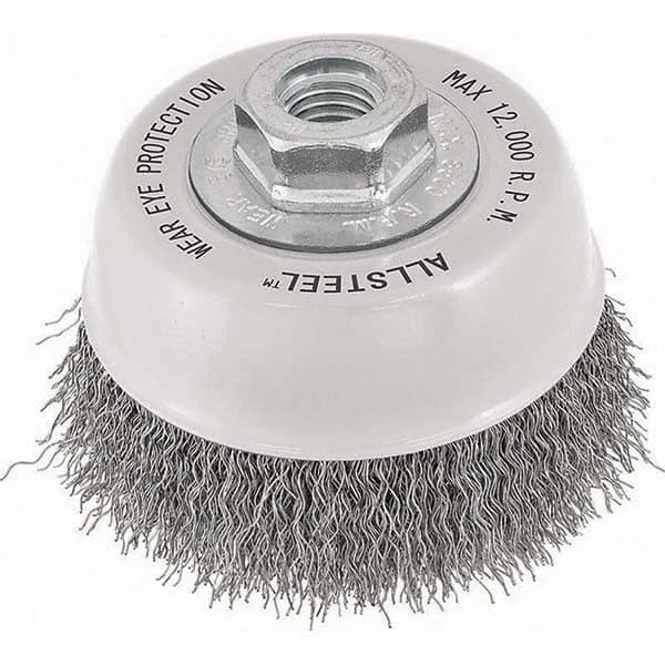 WALTER Surface Technologies - 3" Diam 5/8-11 Threaded Arbor Stainless Steel Fill Cup Brush - Exact Industrial Supply