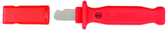 Insulated Electricians Cable Stripping Knife 35mm Blade Length; Hooked cutting edge. Cover included. - Exact Industrial Supply