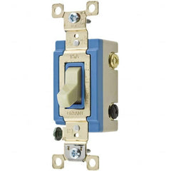 Wall & Dimmer Light Switches; Switch Type: Three Way; Switch Operation: Toggle; Color: Ivory; Color: Ivory; Grade: Industrial; Number of Poles: 1; Amperage: 15 A; Number Of Poles: 1; Amperage: 15 A; 15; Voltage: 120/277 VAC; Includes: Terminal Screws; Sta