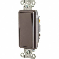 Wall & Dimmer Light Switches; Switch Type: Three Way; Switch Operation: Rocker; Color: Brown; Color: Brown; Grade: Commercial; Number of Poles: 1; Amperage: 20 A; Number Of Poles: 1; Overall Height: 4.1600 in; Overall Width: 1.6600 in; Minimum Operating T