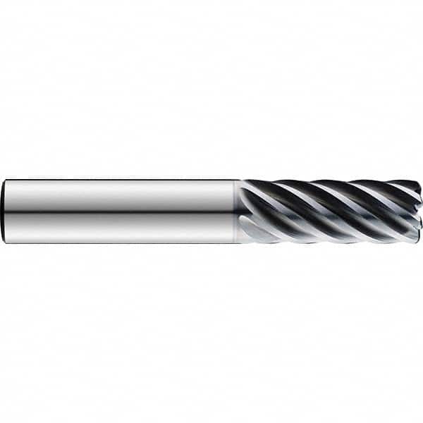 Square End Mill: 5/8'' Dia, 2-1/2'' LOC, 5/8'' Shank Dia, 4-1/2'' OAL, 7 Flutes, Solid Carbide Single End, TiN Finish, Spiral Flute, Variable Helix, RH Cut, RH Flute, Series 77
