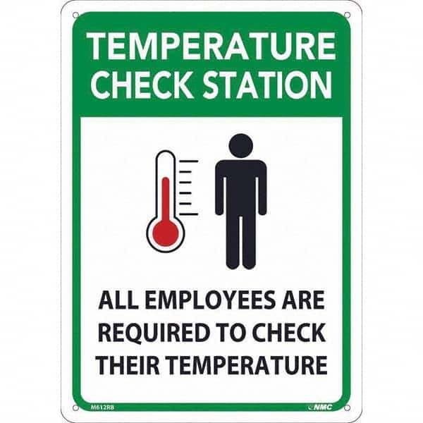 NMC - "Temperature Check Station", 10" Wide x 14" High, Rigid Plastic Safety Sign - Exact Industrial Supply