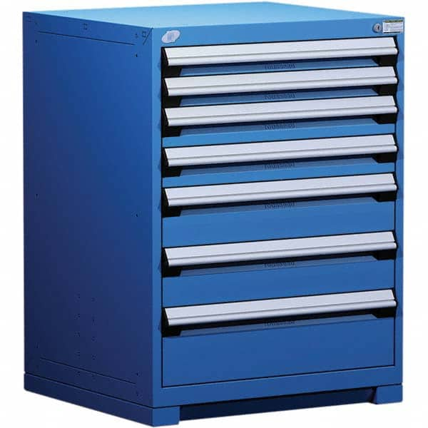 Rousseau Metal - 7 Drawer Avalanche Blue Steel Modular Storage Cabinet - Exact Industrial Supply