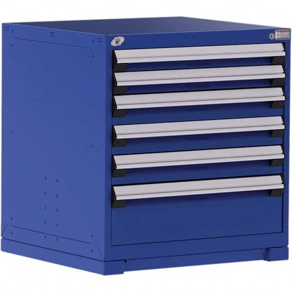 Rousseau Metal - 6 Drawer Avalanche Blue Steel Modular Storage Cabinet - Exact Industrial Supply