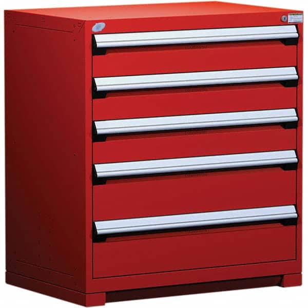 Rousseau Metal - 5 Drawer Flame Red Steel Modular Storage Cabinet - Exact Industrial Supply