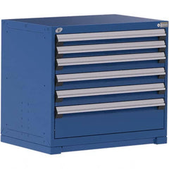 Rousseau Metal - 6 Drawer Avalanche Blue Steel Modular Storage Cabinet - Exact Industrial Supply