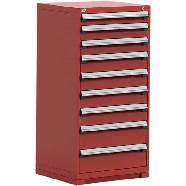 Rousseau Metal - 9 Drawer Flame Red Steel Modular Storage Cabinet - Exact Industrial Supply