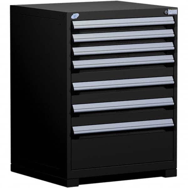 Rousseau Metal - 7 Drawer Black Steel Modular Storage Cabinet - Exact Industrial Supply