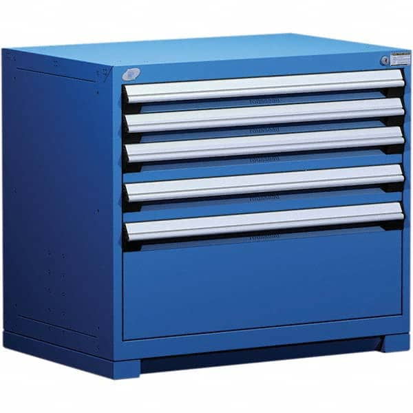 Rousseau Metal - 5 Drawer Avalanche Blue Steel Modular Storage Cabinet - Exact Industrial Supply