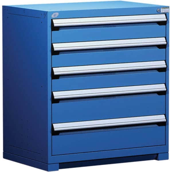 Rousseau Metal - 5 Drawer Avalanche Blue Steel Modular Storage Cabinet - Exact Industrial Supply