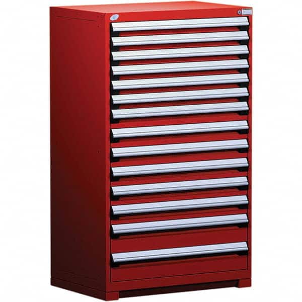 Rousseau Metal - 14 Drawer Flame Red Steel Modular Storage Cabinet - Exact Industrial Supply