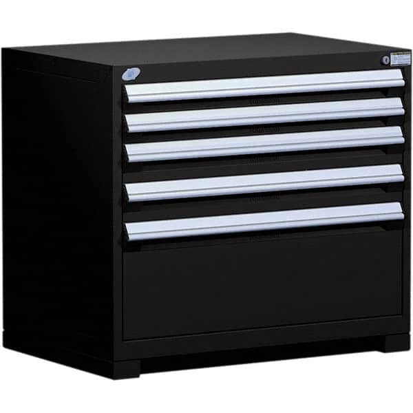 Rousseau Metal - 5 Drawer Black Steel Modular Storage Cabinet - Exact Industrial Supply