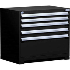 Rousseau Metal - 5 Drawer Black Steel Modular Storage Cabinet - Exact Industrial Supply