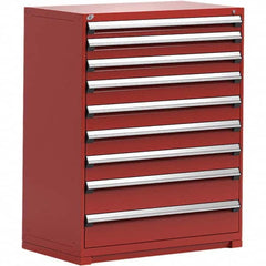 Rousseau Metal - 9 Drawer Flame Red Steel Modular Storage Cabinet - Exact Industrial Supply