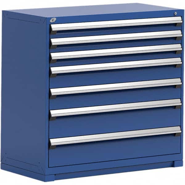 Rousseau Metal - 7 Drawer Avalanche Blue Steel Modular Storage Cabinet - Exact Industrial Supply