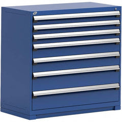 Rousseau Metal - 7 Drawer Avalanche Blue Steel Modular Storage Cabinet - Exact Industrial Supply