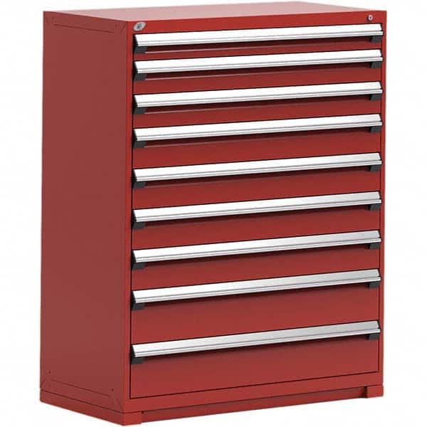 Rousseau Metal - 9 Drawer Flame Red Steel Modular Storage Cabinet - Exact Industrial Supply