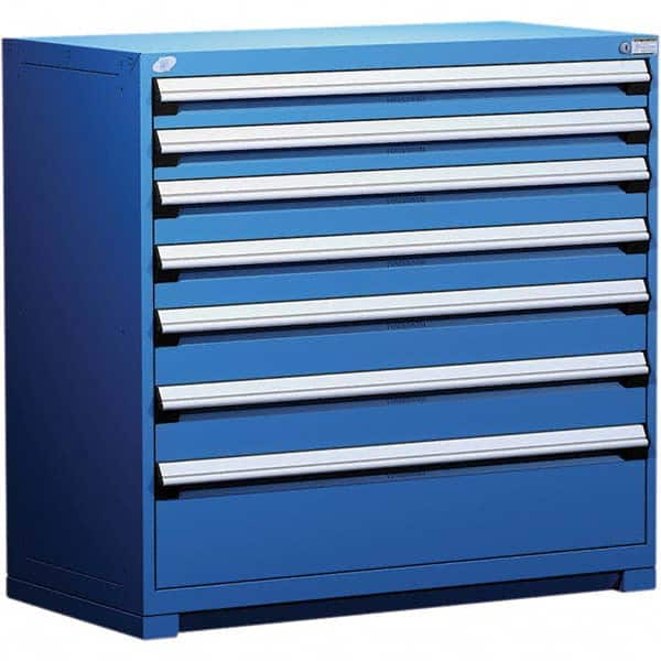 Rousseau Metal - 7 Drawer Avalanche Blue Steel Modular Storage Cabinet - Exact Industrial Supply