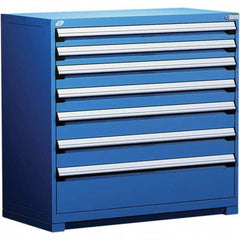 Rousseau Metal - 7 Drawer Avalanche Blue Steel Modular Storage Cabinet - Exact Industrial Supply