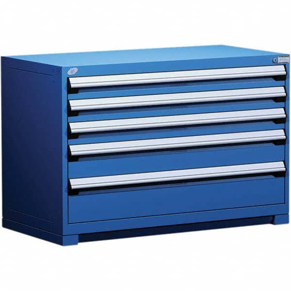 Rousseau Metal - 5 Drawer Avalanche Blue Steel Modular Storage Cabinet - Exact Industrial Supply