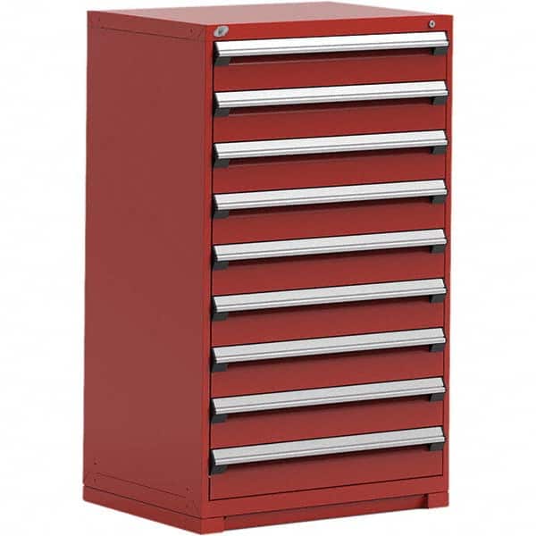 Rousseau Metal - 9 Drawer Flame Red Steel Modular Storage Cabinet - Exact Industrial Supply