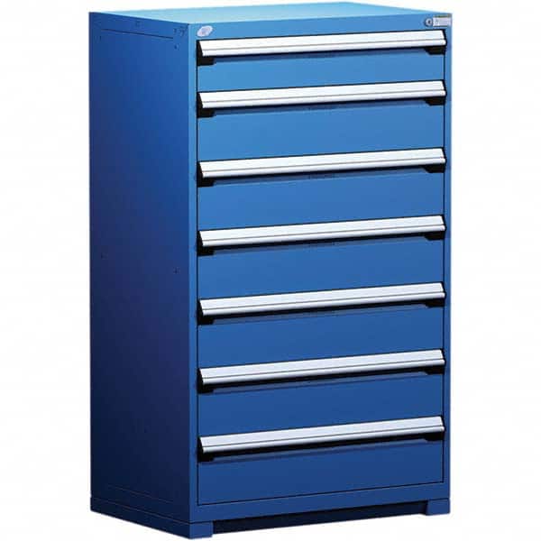Rousseau Metal - 7 Drawer Avalanche Blue Steel Modular Storage Cabinet - Exact Industrial Supply