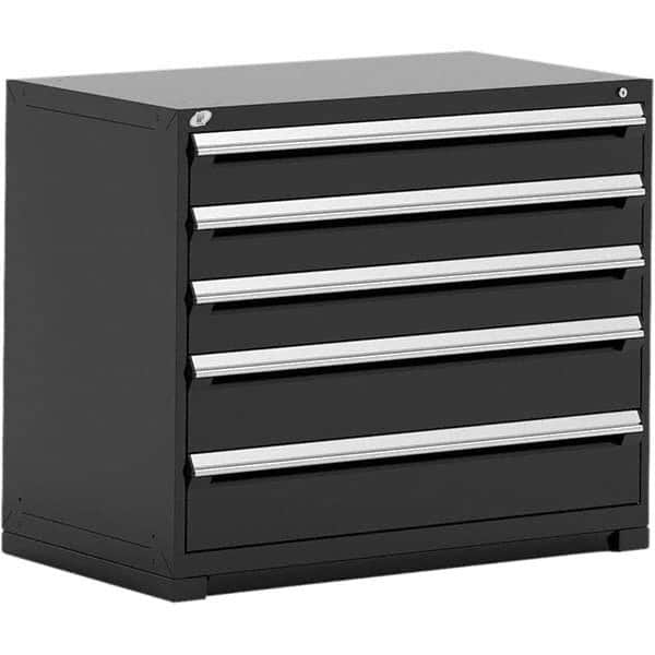 Rousseau Metal - 5 Drawer Black Steel Modular Storage Cabinet - Exact Industrial Supply