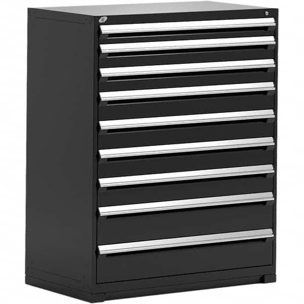 Rousseau Metal - 9 Drawer Black Steel Modular Storage Cabinet - Exact Industrial Supply