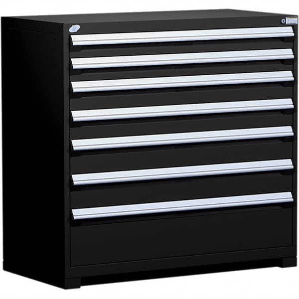 Rousseau Metal - 7 Drawer Black Steel Modular Storage Cabinet - Exact Industrial Supply