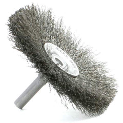 Brush Research Mfg. - 1-1/2" Brush Diam, Crimped, Flared End Brush - 1/4" Diam Steel Shank, 2,500 Max RPM - Exact Industrial Supply