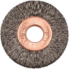1-1/2″ Small Diameter Crimped Wire Wheel, .006″ Steel Fill, 3/8″ Arbor Hole - Exact Industrial Supply