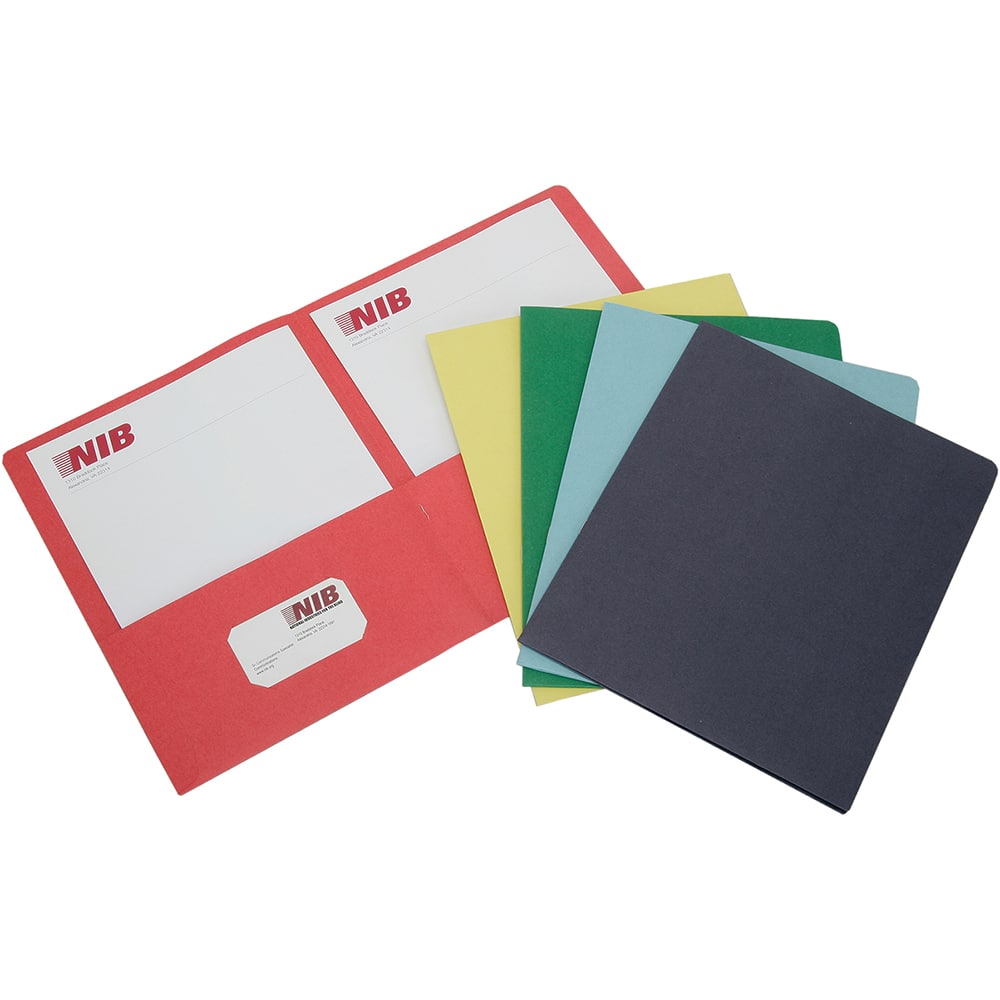 Ability One - Portfolios, Report Covers & Pocket Binders; Three Hole Report Cover Type: Pocket ; Width (Inch): 8-1/2 ; Length (Inch): 11 ; Color: Red; Green; Yellow; Dark Blue; Light blue - Exact Industrial Supply