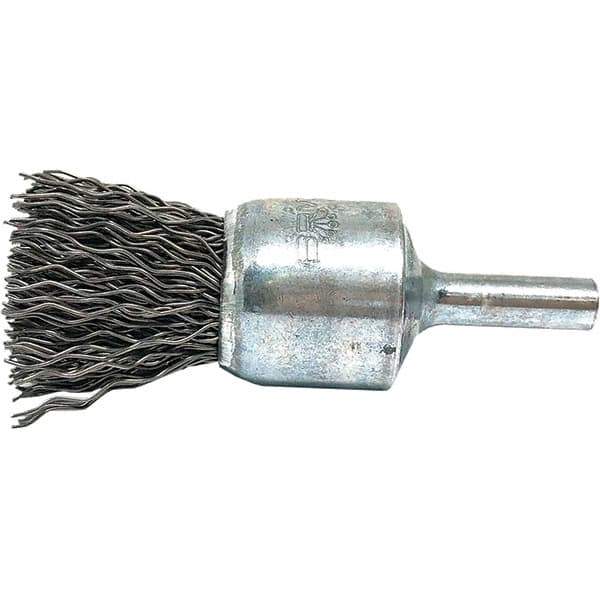 Brush Research Mfg. - 3/4" Brush Diam, Crimped, End Brush - 1/4" Diam Steel Shank, 20,000 Max RPM - Exact Industrial Supply