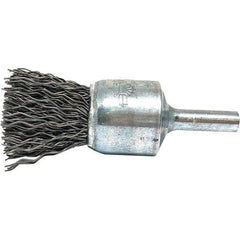Brush Research Mfg. - 3/4" Brush Diam, Crimped, End Brush - 1/4" Diam Steel Shank, 20,000 Max RPM - Exact Industrial Supply