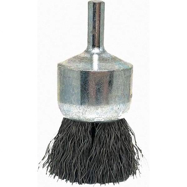 Brush Research Mfg. - 1" Brush Diam, Crimped, End Brush - 1/4" Diam Steel Shank, 20,000 Max RPM - Exact Industrial Supply