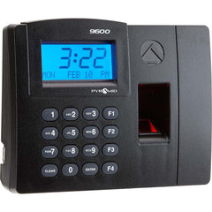 Pyramid - Time Clocks & Time Recorders; Punch Style: Automatic; Biometric; Electronic ; Power Source: 110/220; 120VAC Plug-in ; Display Type: LCD Display ; Registration Output: 0-23 Hours, Date, Minutes, Month ; Material: Plastic ; Color: Black - Exact Industrial Supply