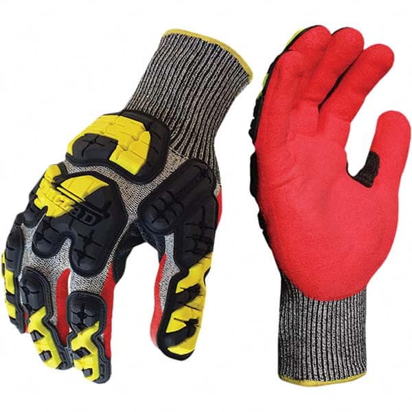 Cut, Puncture & Abrasive-Resistant Gloves: Size 2XL, ANSI Cut A3, ANSI Puncture 4, Nitrile, HPPE, Nylon & Glass Gray & Red, 11″ OAL, Palm Coated, HPPE, Nylon & Glass Back, Nitrile Dipped Grip, ANSI Abrasion 4