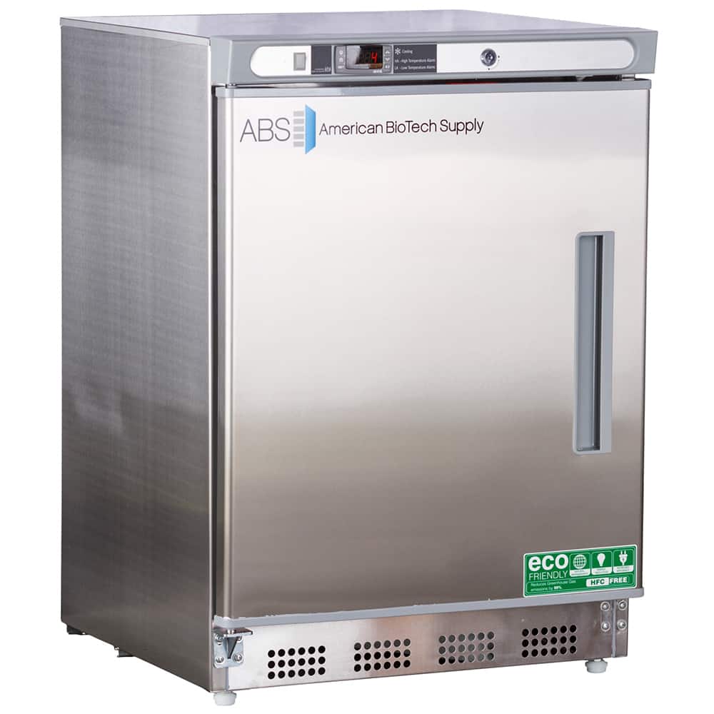 American BioTech Supply - Laboratory Refrigerators and Freezers; Type: Undercounter Built-In Stainless Steel Refrigerator ; Volume Capacity: 4.5 Cu. Ft. ; Minimum Temperature (C): 1.00 ; Maximum Temperature (C): 10.00 ; Width (Inch): 23-3/4 ; Depth (Inch - Exact Industrial Supply