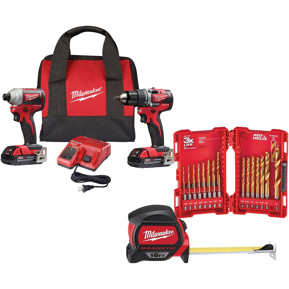 Milwaukee Tool - Cordless Tool Combination Kits; Voltage: 18 ; Tools: Brushless 1/4" Impact Driver; Brushless Compact Drill/Driver ; Battery Chemistry: Lithium-Ion ; Battery Series: M18 RED ; Battery Included: Yes ; Number of Batteries: 2 - Exact Industrial Supply