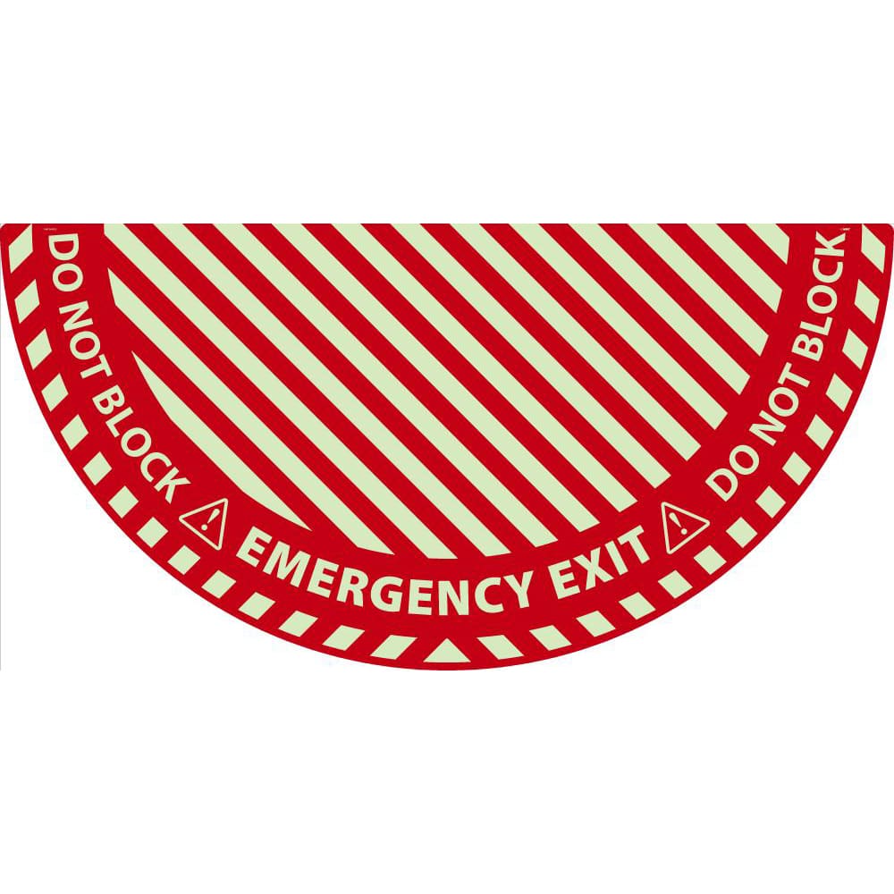 NMC - Adhesive Backed Floor Signs; Message Type: Exit, Entrance & Directional ; Graphic Type: Doorway ; Message or Graphic: EMERGENCY EXIT, DO NOT BLOCK ; Legend: EMERGENCY EXIT, DO NOT BLOCK ; Color: Red; White ; Special Color Properties: Glow in the Da - Exact Industrial Supply