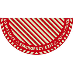 NMC - Adhesive Backed Floor Signs; Message Type: Exit, Entrance & Directional ; Graphic Type: Doorway ; Message or Graphic: EMERGENCY EXIT, DO NOT BLOCK ; Legend: EMERGENCY EXIT, DO NOT BLOCK ; Color: Red; White ; Special Color Properties: Glow in the Da - Exact Industrial Supply