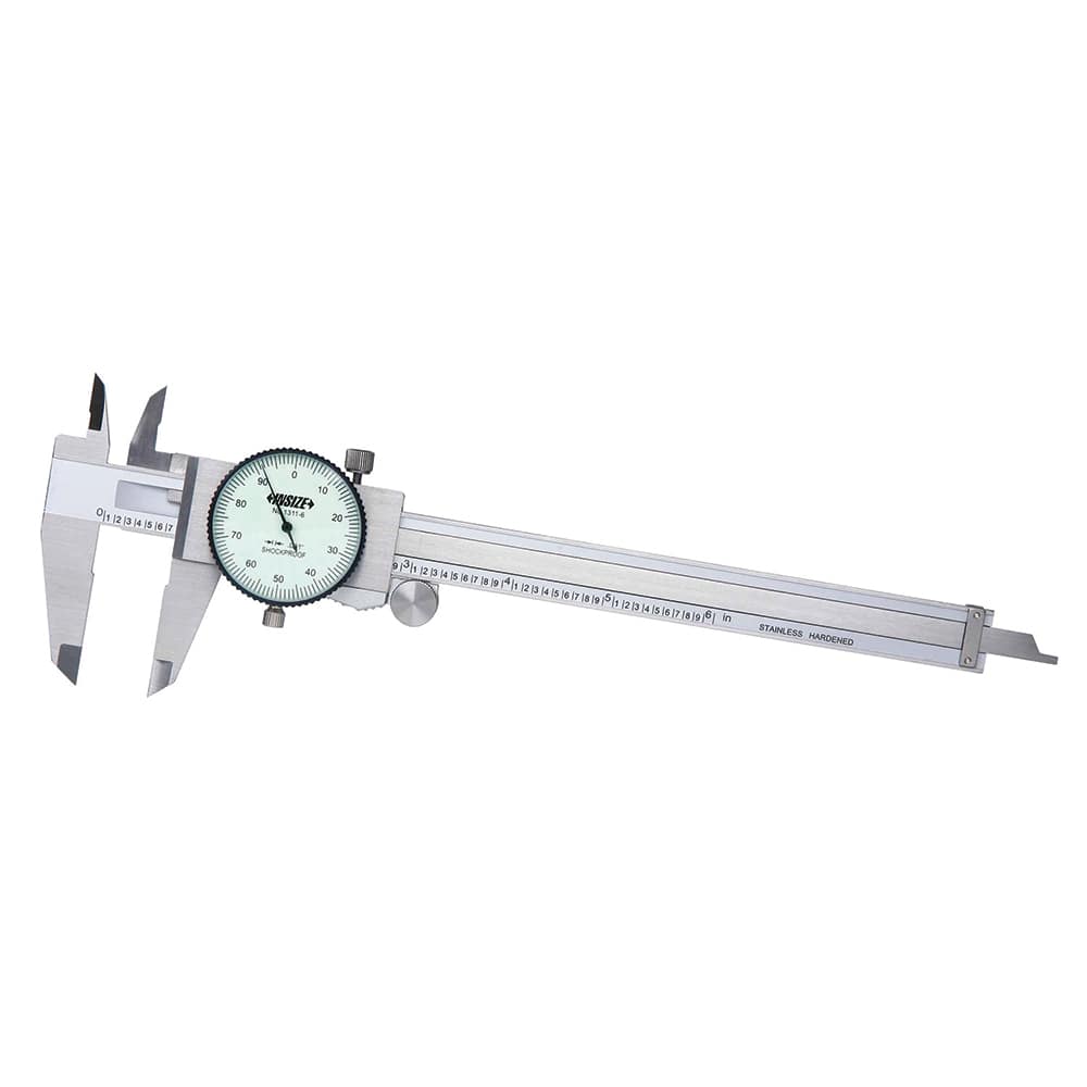Insize USA LLC - Dial Calipers; Maximum Measurement (Inch): 12 ; Dial Graduation (Decimal Inch): 0.001000 ; Accuracy (Decimal Inch): +/-.002 ; Jaw Length (Decimal Inch): 2.4410 ; Range Per Revolution (Decimal Inch): 0.1000 ; Dial Face Color: White - Exact Industrial Supply
