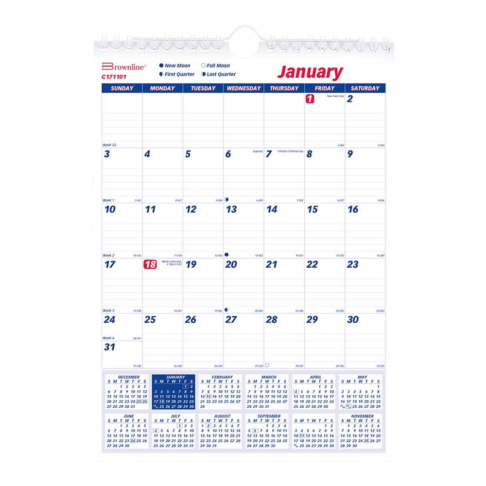 Brownline - Note Pads, Writing Pads & Notebooks Writing Pads & Notebook Type: Wall Calendar Size: 8 x 11 - Exact Industrial Supply