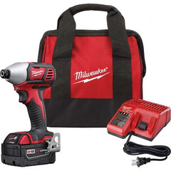 Milwaukee Tool - Cordless Impact Wrenches & Ratchets; Voltage: 18.0 ; Drive Size (Inch): 1/4 ; Battery Chemistry: Lithium-Ion ; Handle Type: Pistol Grip ; Torque (In/Lb): 1500 ; Speed (RPM): 2750 - Exact Industrial Supply