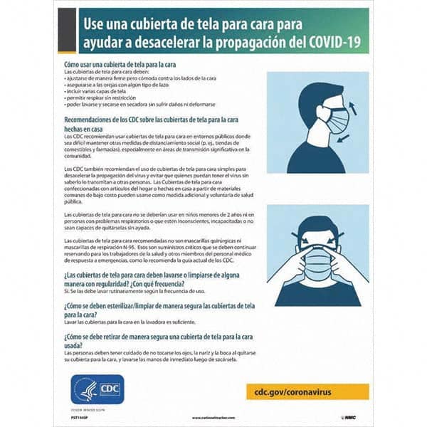 NMC - "COVID-19 - Use Una Cubierta De Tela Para Cara Para Ayudar A Desacelerar La Propagacion Del COVID-19", 18" Wide x 24" High, Paper Safety Sign - Exact Industrial Supply